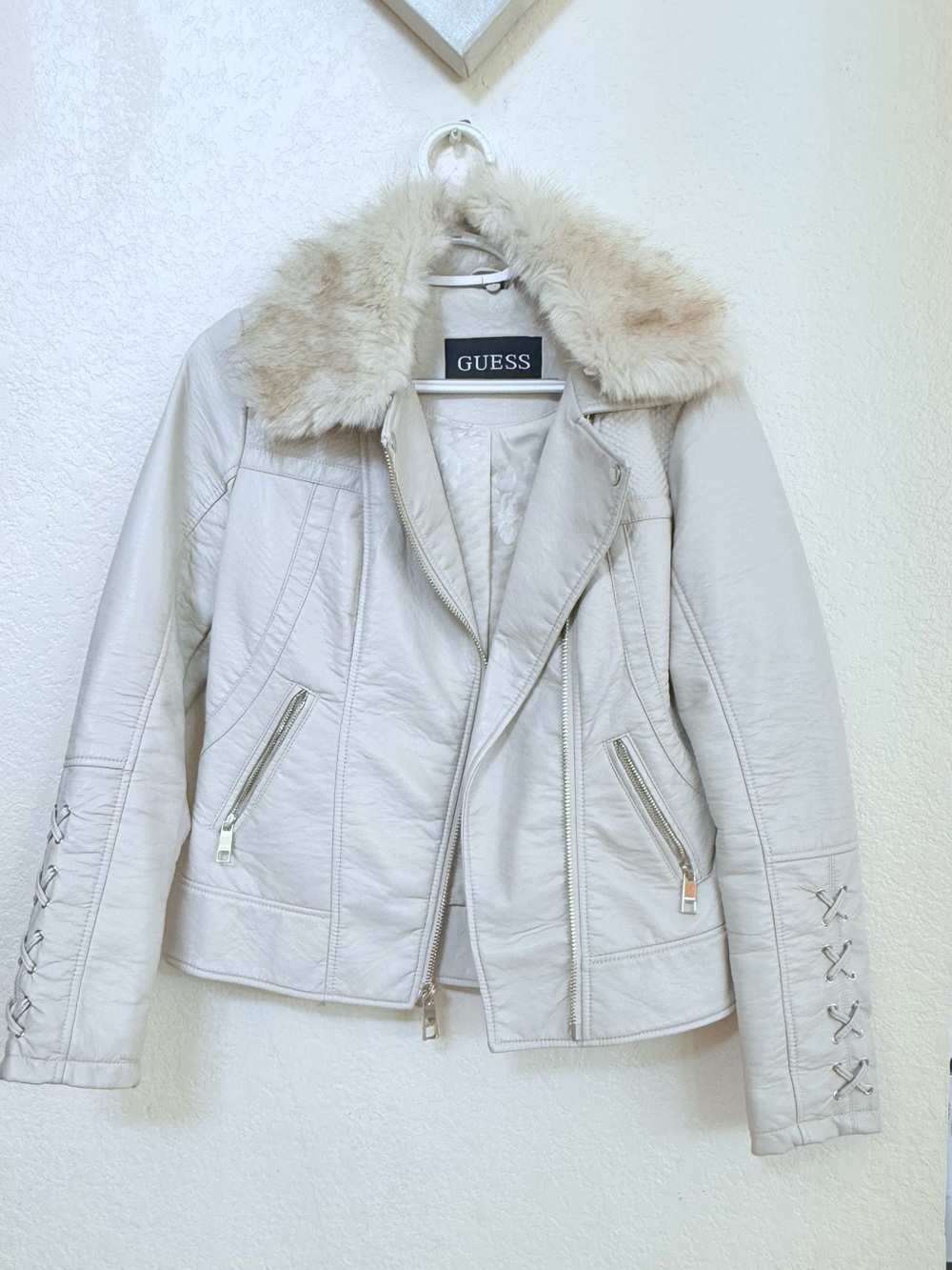 GUESS Faux Leather Moto Jacket Size Small Used Condition